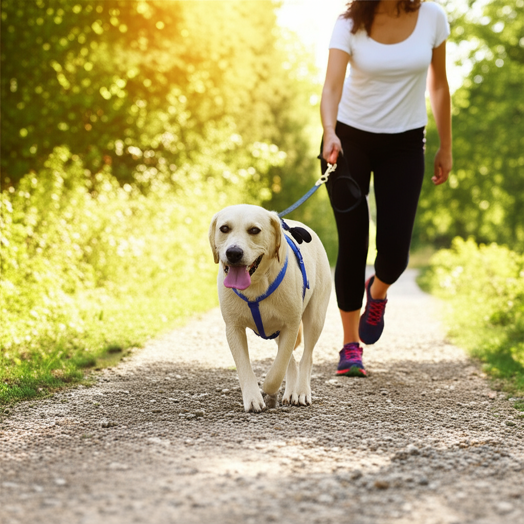 Dog walking on nature trail